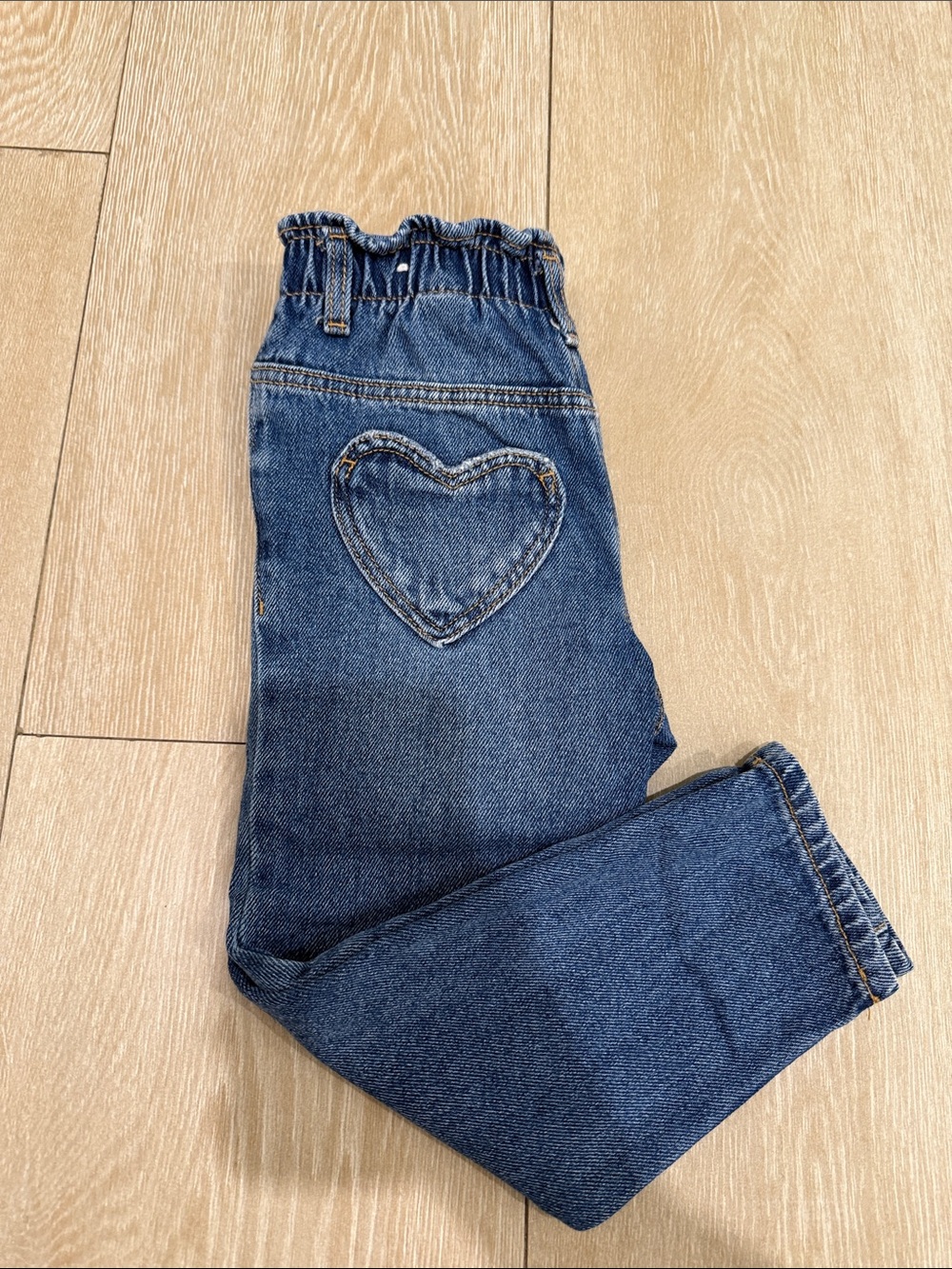 Zara Classic Kids Elastic-Waist Denim Jeans - Blue heart pockets